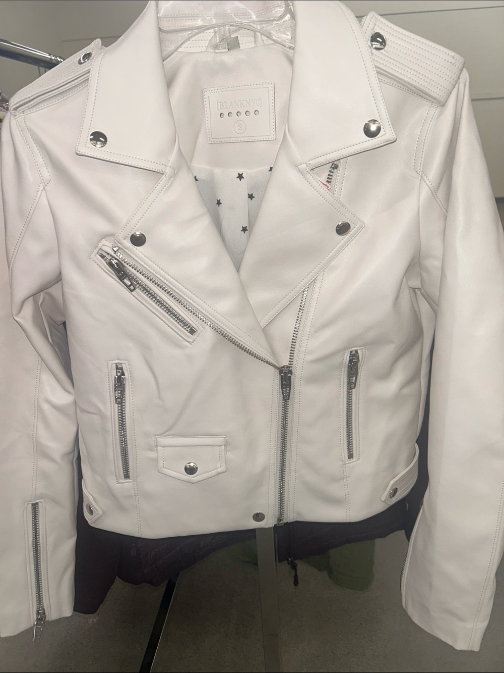 Blank NYC White Vegan Moto Jacket with Silver Hardware